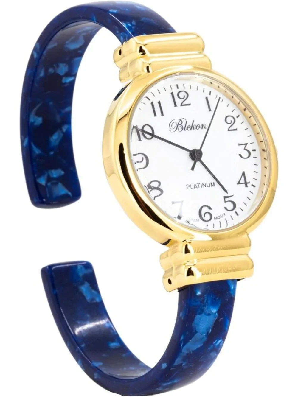 Women's Gold/White/Blue Pearl/Round Shell Color Design Cuff Bangle Stylish Watch